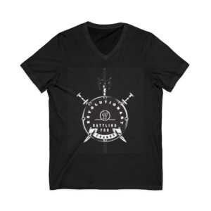 battling for change v neck tee — revolutionary emblem graphic shirt