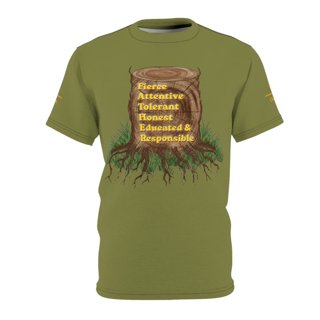 father t‑shirt — "fierce, attentive, tolerant, honest, educated & responsible" inspirational tee