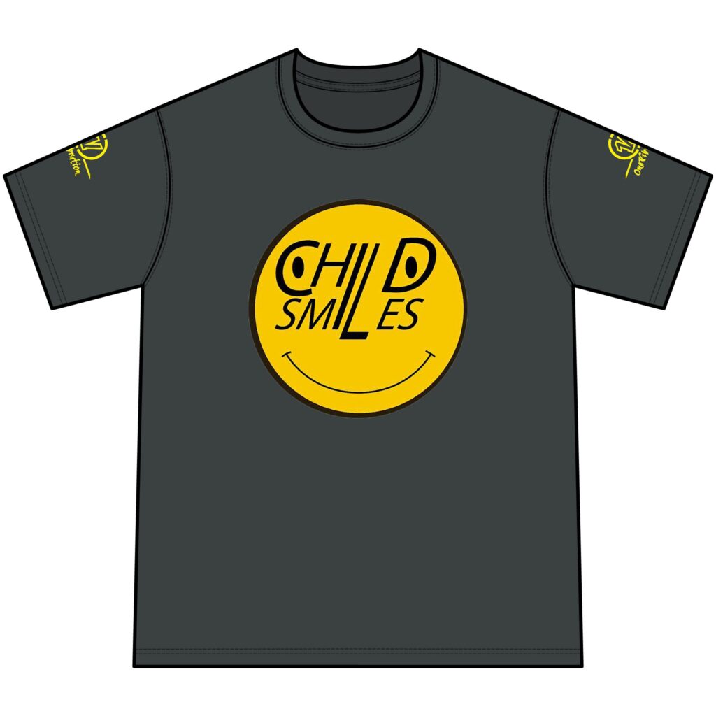 youth tee — charcoal smiley "child smiles" graphic shirt