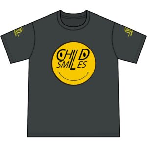 youth tee — charcoal smiley "child smiles" graphic shirt