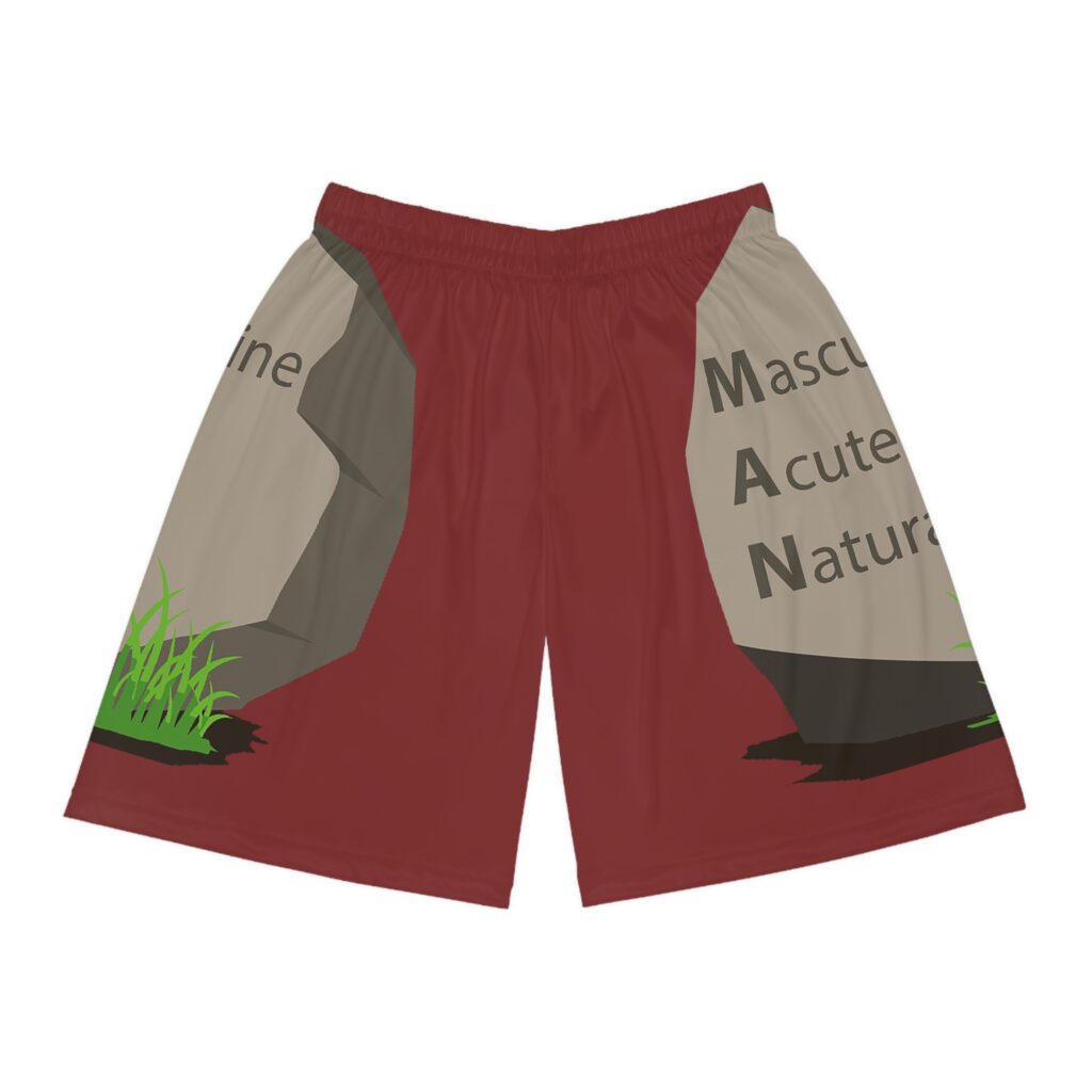 basketball shorts — man acronym rock graphic all over print