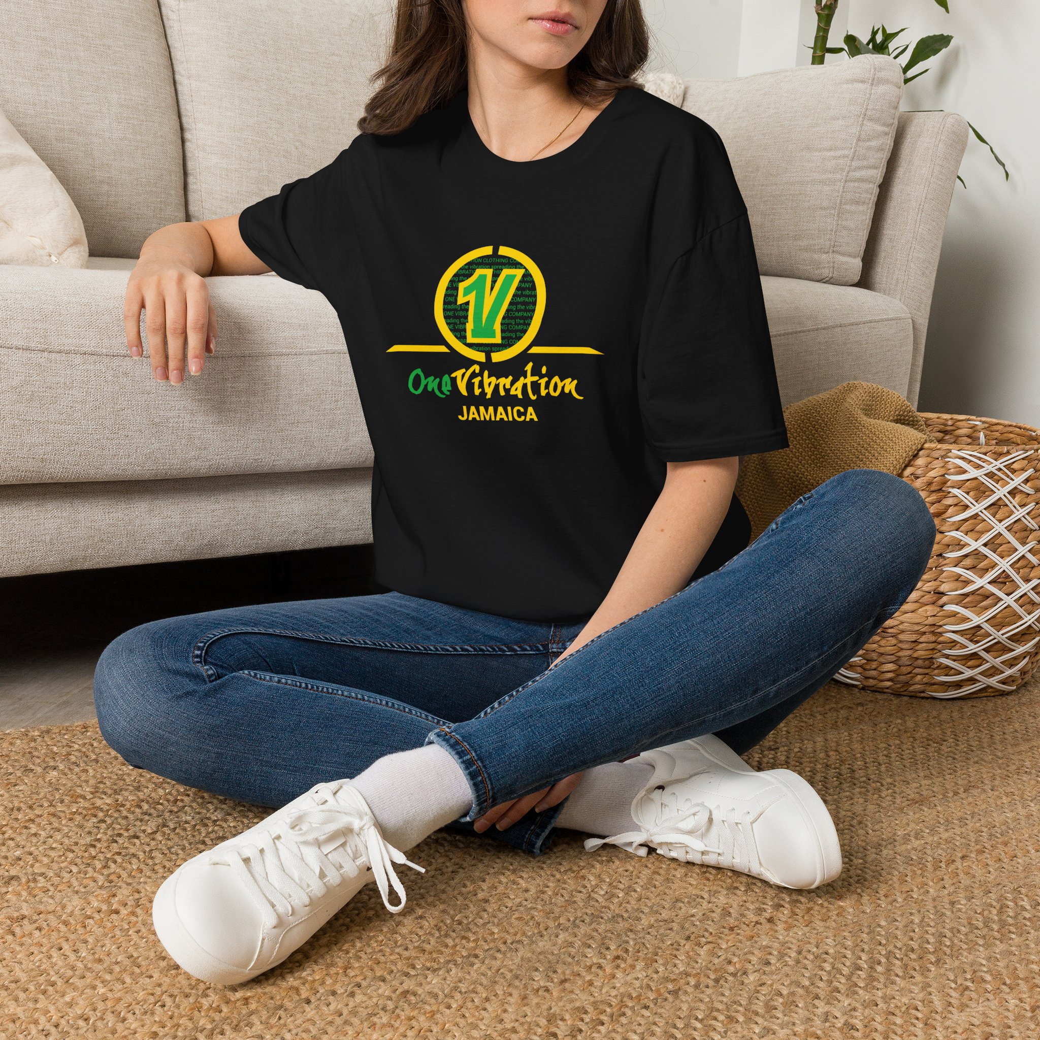 t shirt — one vibration jamaica logo tee (reggae/rasta colors) t shirt — one vibration jamaica logo tee (reggae/rasta colors)