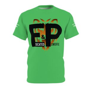 e&p educated & powerful graphic tee — bold flaming logo all over print