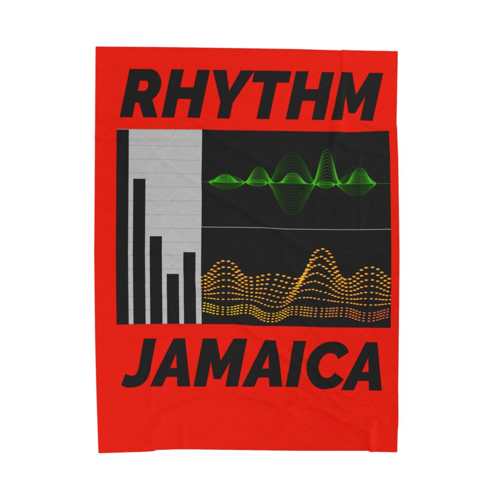 rhythm jamaica velveteen plush blanket — vibrant reggae soundwave throw