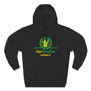 jamaica onevibration logo hoodie — reggae inspired black fleece pullover