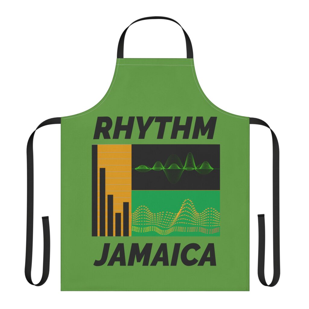 rhythm jamaica graphic apron — reggae music chef apron