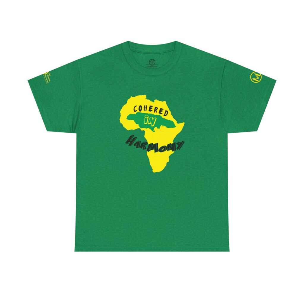 africa cohered harmony t shirt — pan african green & yellow tee
