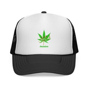 jamaica cannabis leaf trucker cap — rasta stoner weed snapback hat
