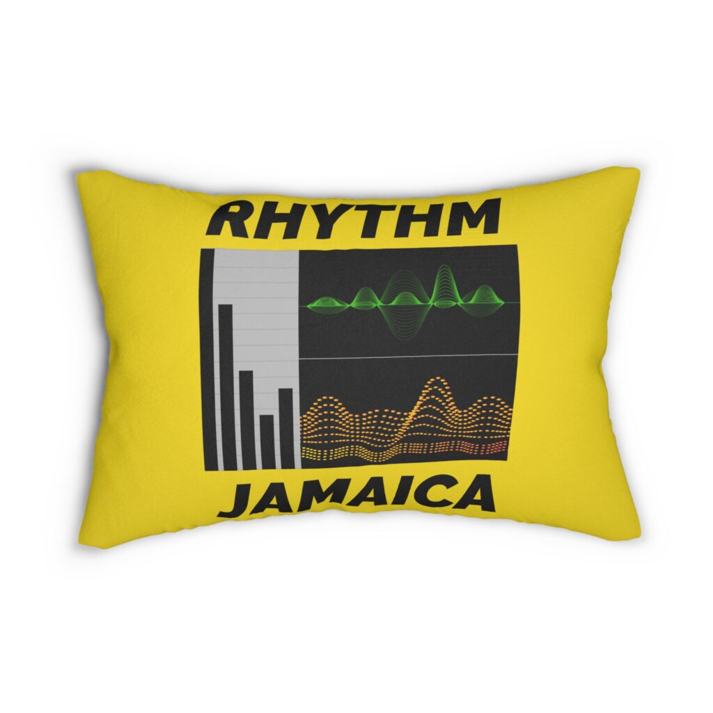rhythm jamaica lumbar pillow — yellow music wave decorative pillow