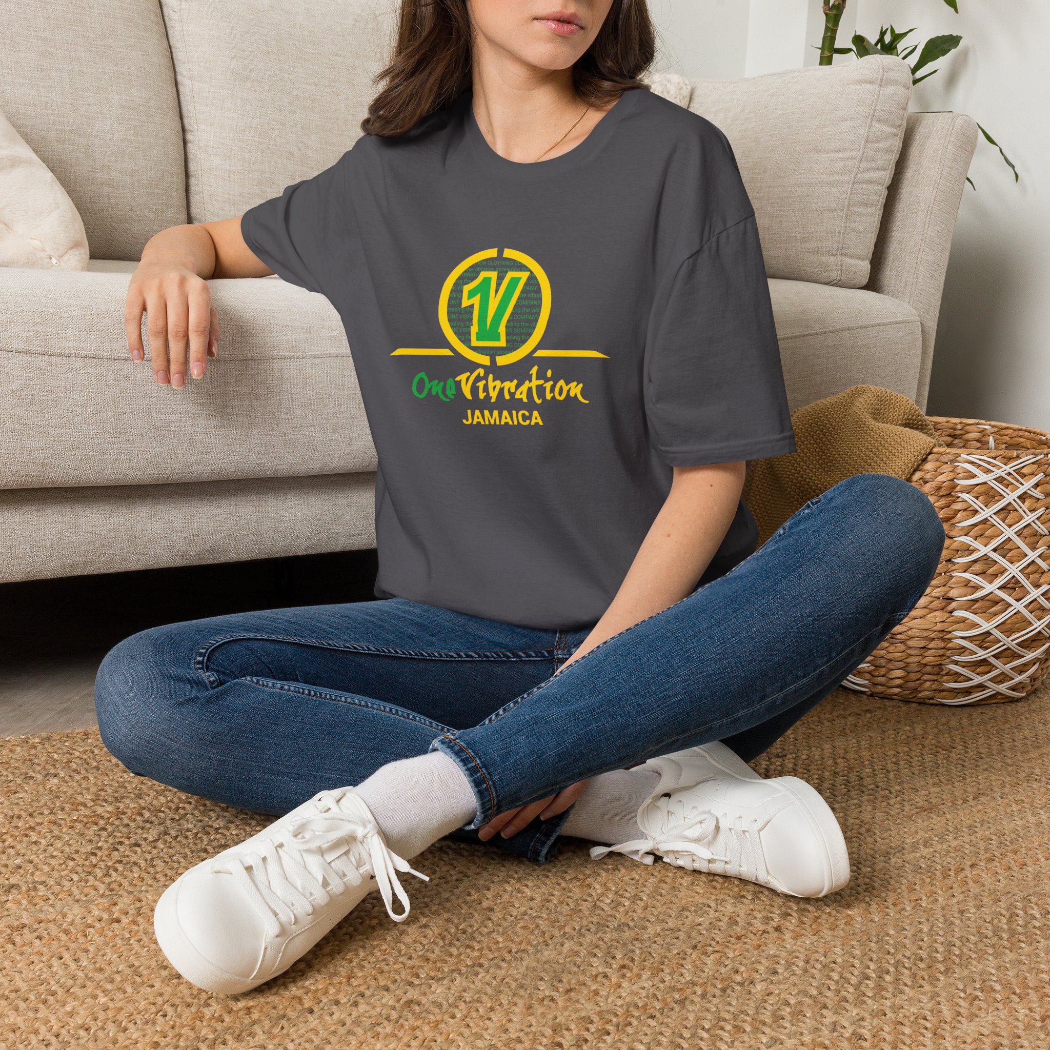 t shirt — one vibration jamaica logo tee (reggae/rasta colors) t shirt — one vibration jamaica logo tee (reggae/rasta colors)