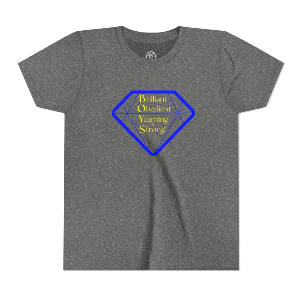youth tee — "brilliant obedient yearning strong" diamond design