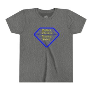 youth tee — "brilliant obedient yearning strong" diamond design