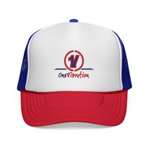 trucker cap — one vibration retro logo mesh snapback (red/white/blue)