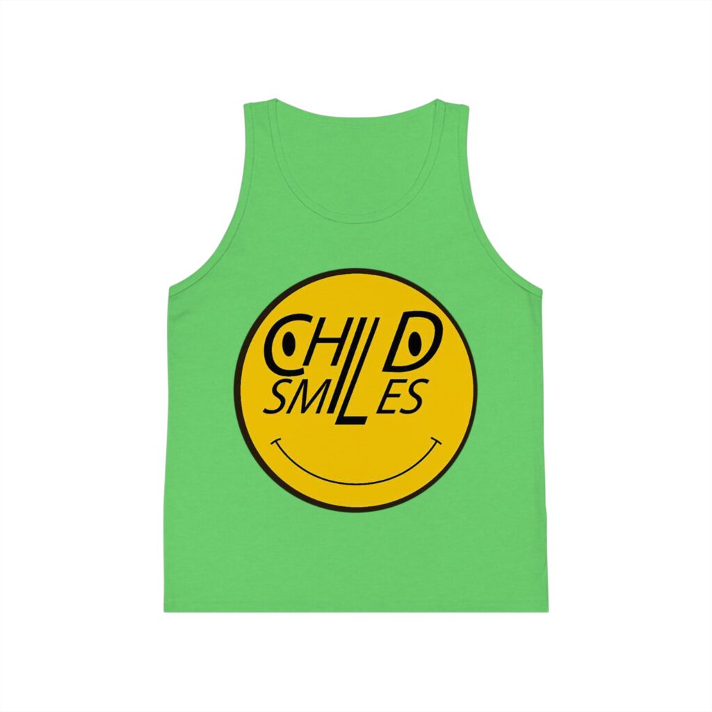 kid's tank top — yellow "child smiles" smiley logo