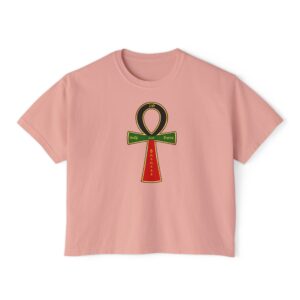 Home women's boxy tee — red, green & black ankh graphic crop shirt