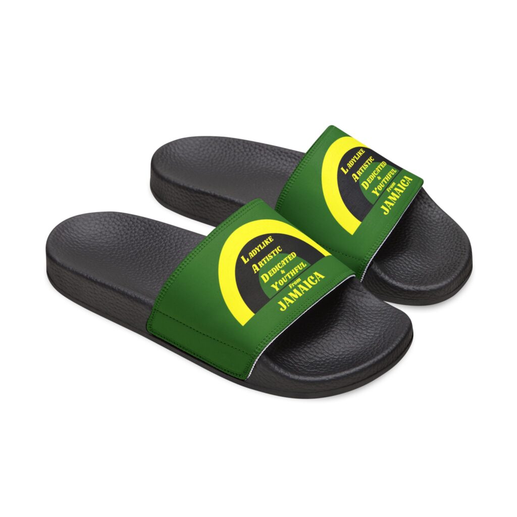 women's slide sandals — green circle jamaican vibes removable strap slides