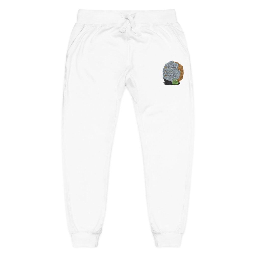 embroidered man sweatpants – white fleece joggers