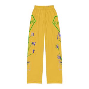 kids lounge pants — bright yellow 'success' graphic straight leg pajama bottoms