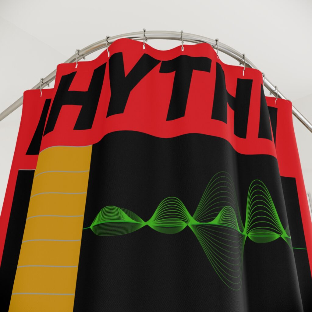 rhythm jamaica shower curtain — reggae wave music bathroom decor