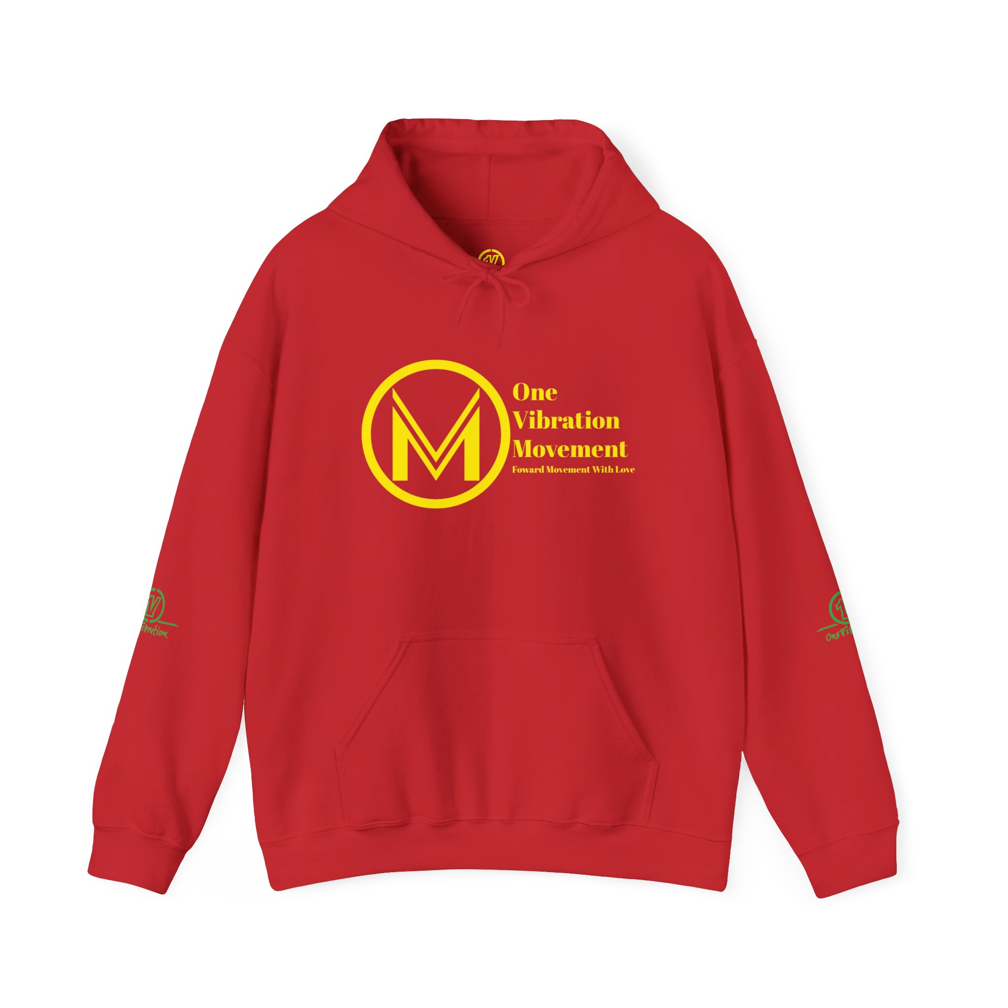 one vibration movement logo hoodie — black pullover with yellow & green branding one vibration movement logo hoodie — black pullover with yellow & green branding