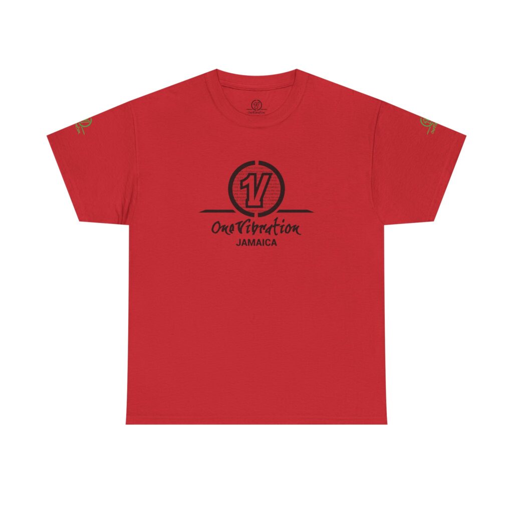 one vibration logo tee — jamaica reggae inspired red t shirt