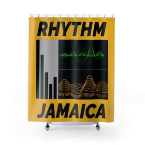 rhythm jamaica shower curtain — vintage music wave bathroom décor