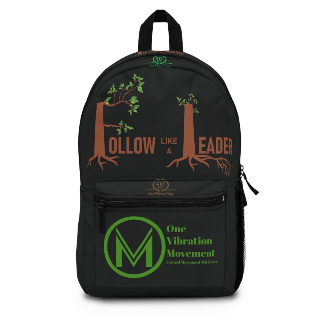 backpack — "follow like a leader" inspirational tree design school backpack