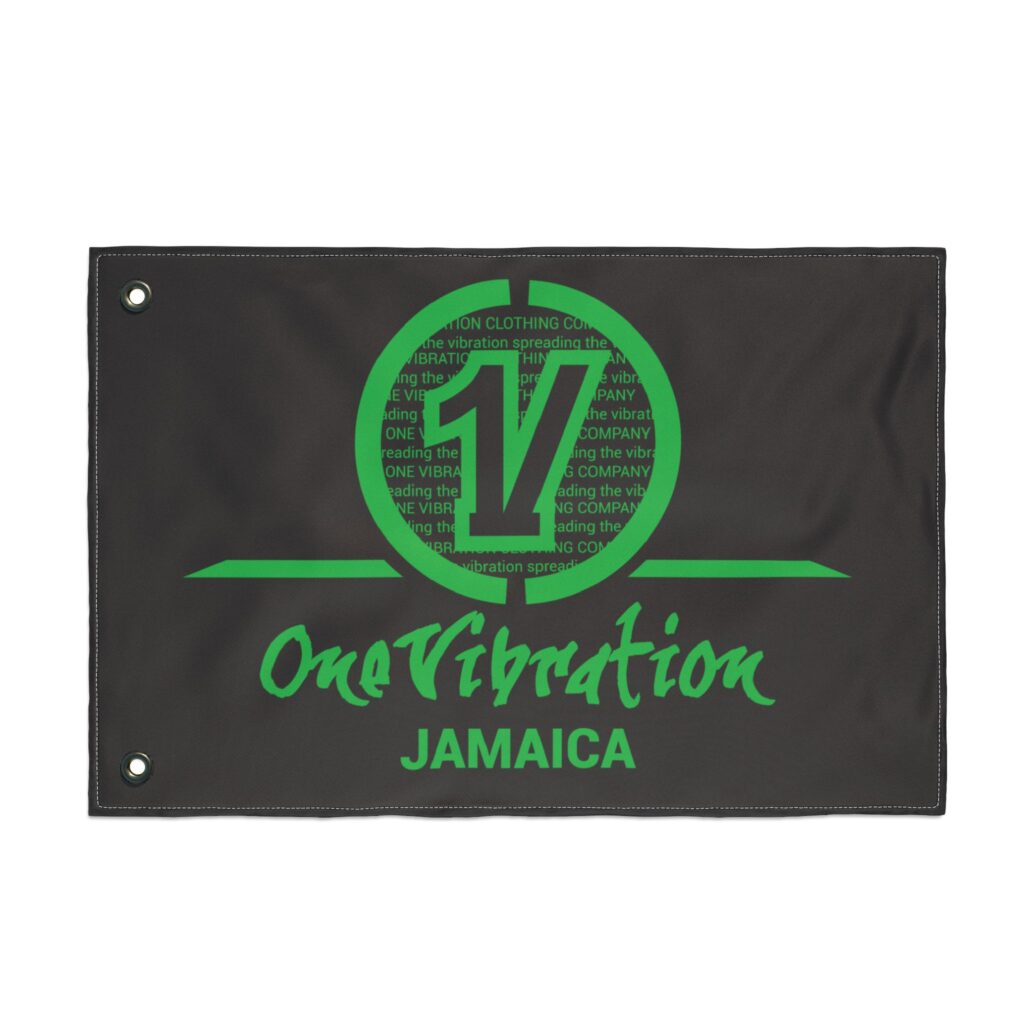 flag — one vibration jamaica double sided reggae banner (red/green)