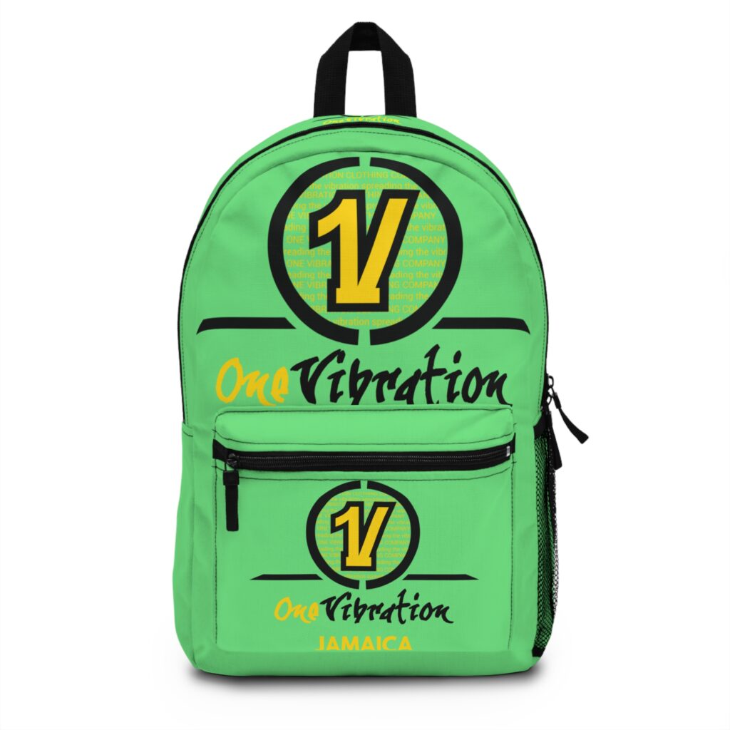 one vibration jamaica green backpack — reggae inspired logo school bag