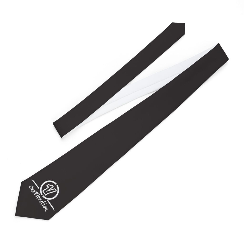 necktie — minimal black tie with subtle white logo (modern corporate / event)