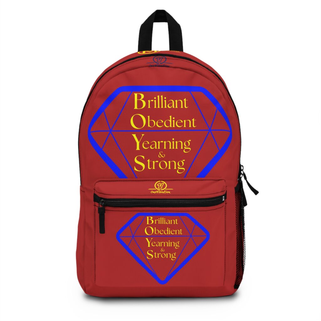 boys — 'brilliant obedient yearning & strong' inspirational diamond print backpack