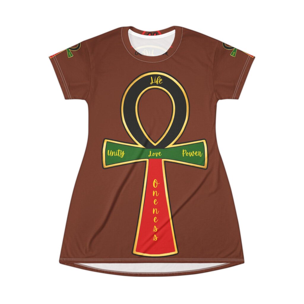 ankh t shirt dress — 'oneness' afrocentric symbol dress with life, unity, love, power