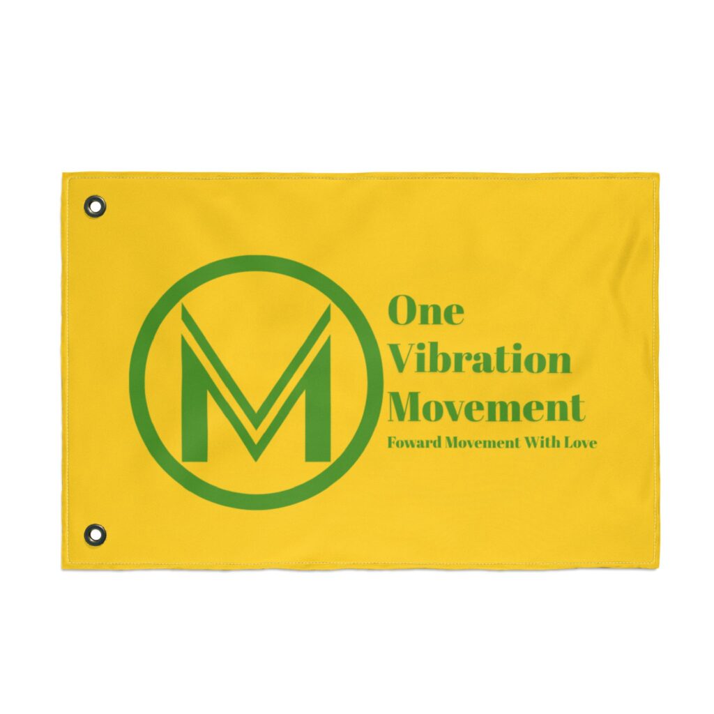 one vibration movement double sided flag – yellow & green logo banner