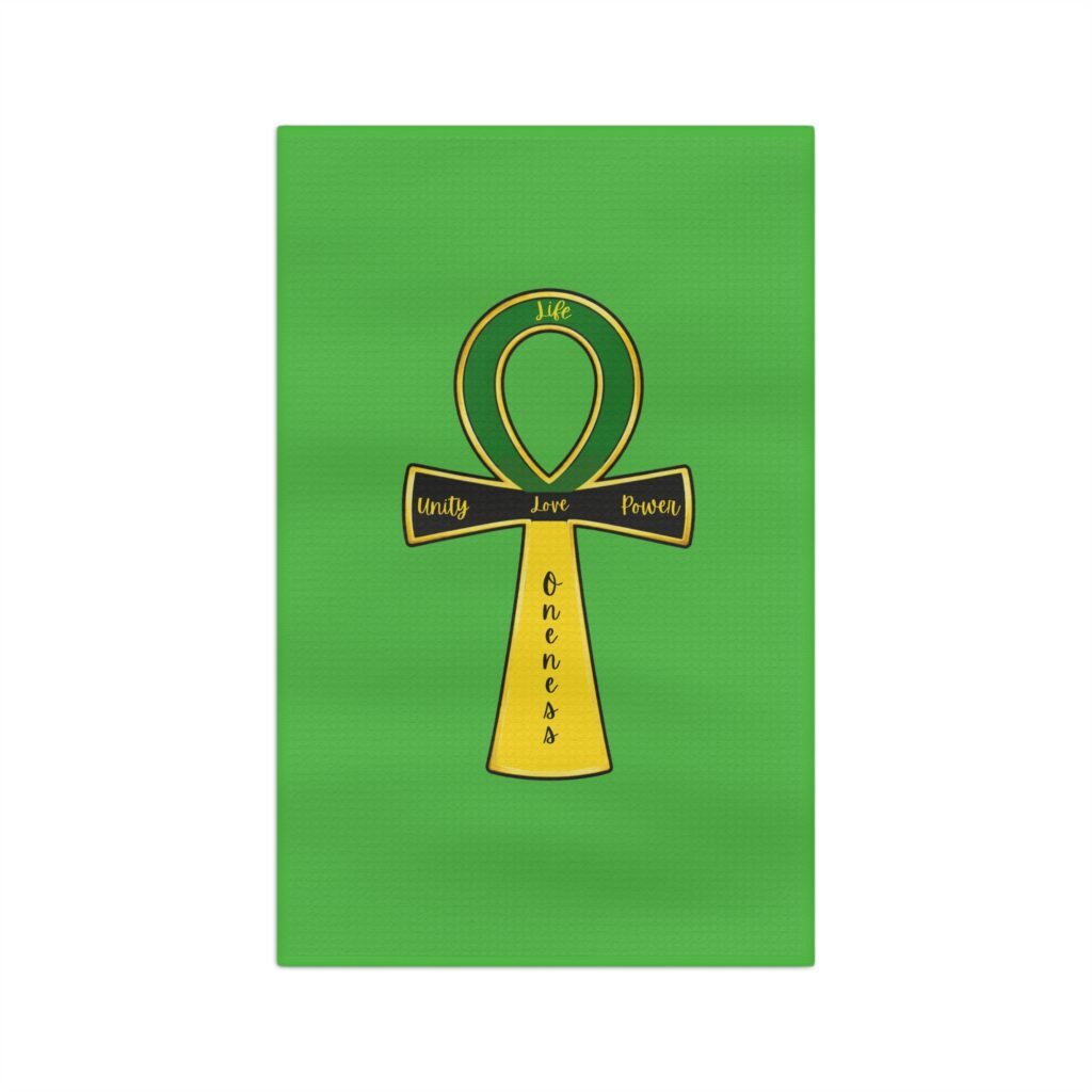 ankh tea towel — green & gold unity love power microfiber kitchen towel