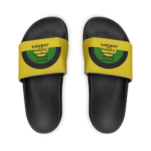 women's removable strap sandals — bold yellow jamaica graphic slides