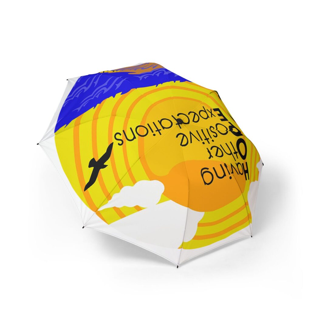 foldable umbrella — "having other positive expectations" bright coastal design