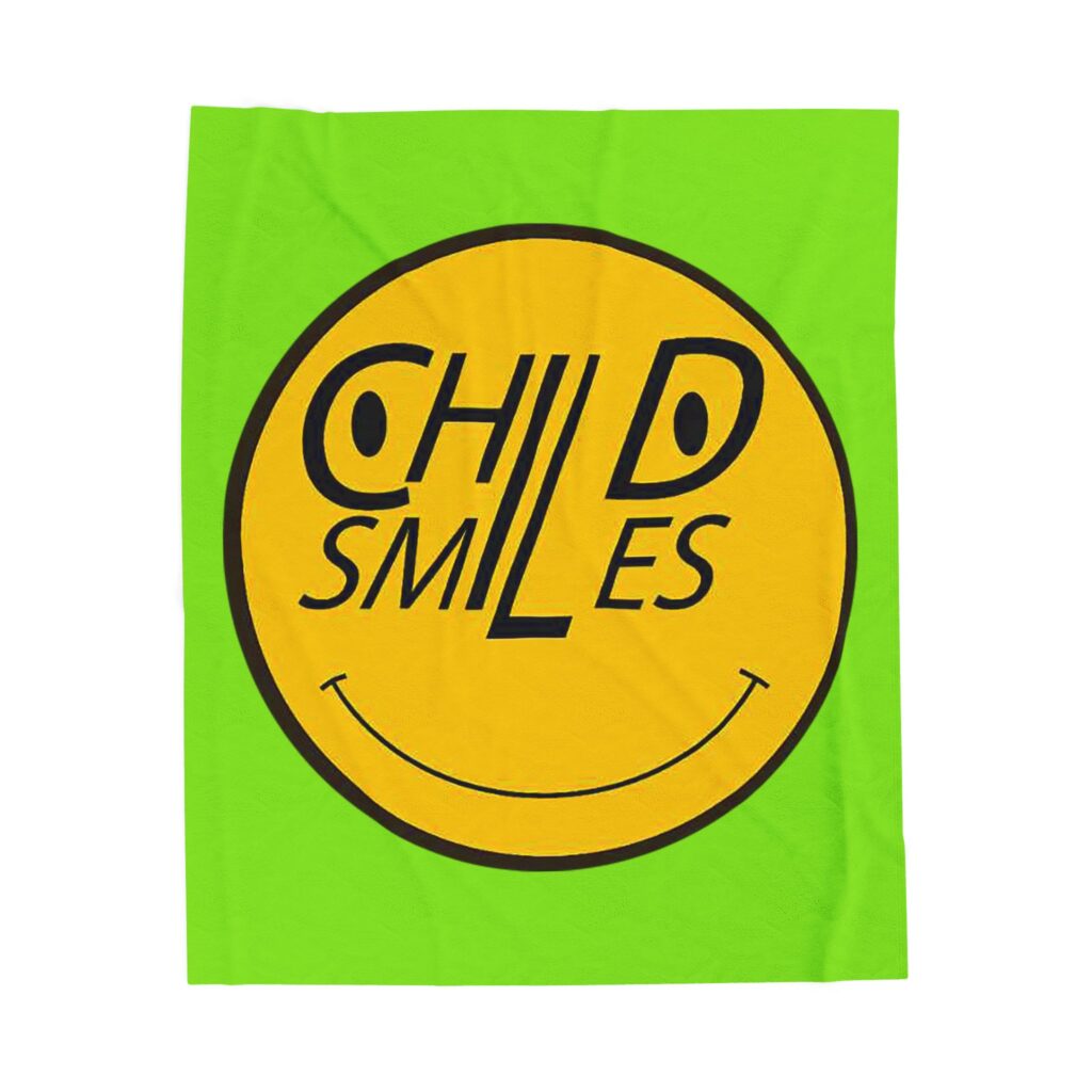 child smiles velveteen plush blanket — bright retro smiley design