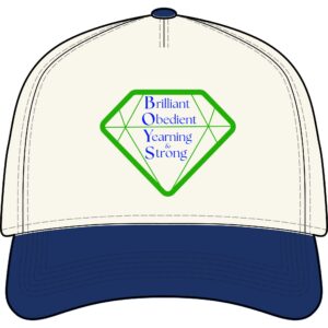 diamond motto two tone cap — "brilliant obedient yearning & strong"