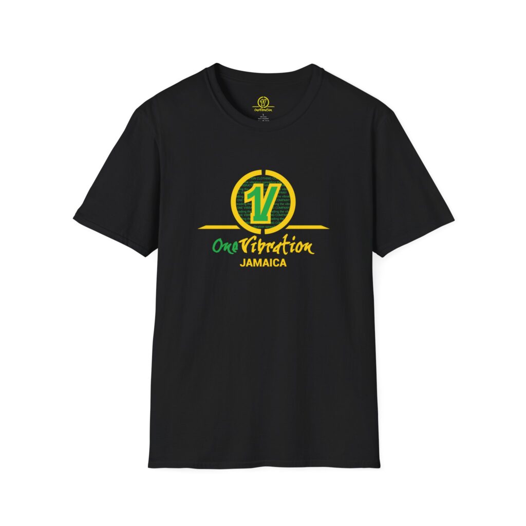 t shirt — one vibration jamaica logo tee (reggae/rasta colors)
