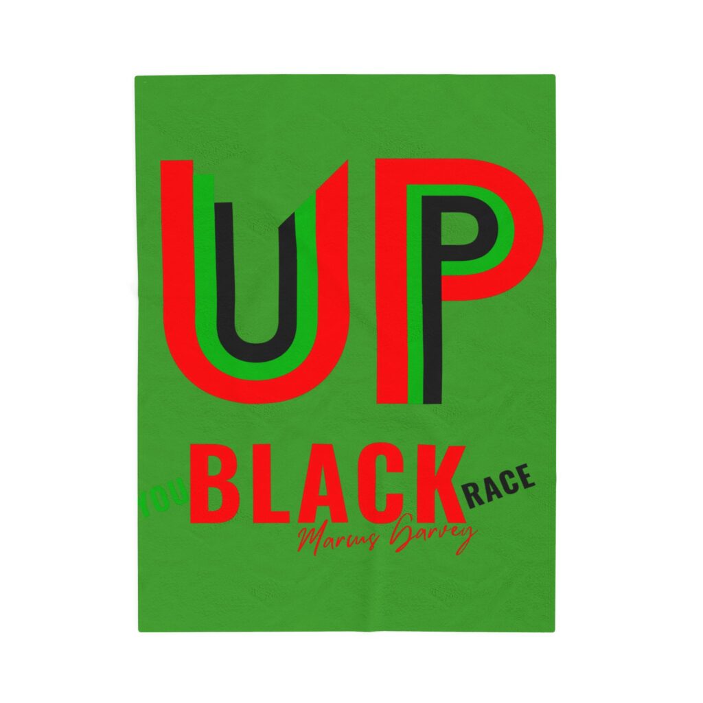 velveteen plush blanket — "up black race" bold green afrocentric throw for black history & cultural pride