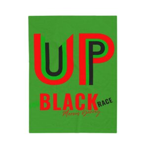 velveteen plush blanket — "up black race" bold green afrocentric throw for black history & cultural pride