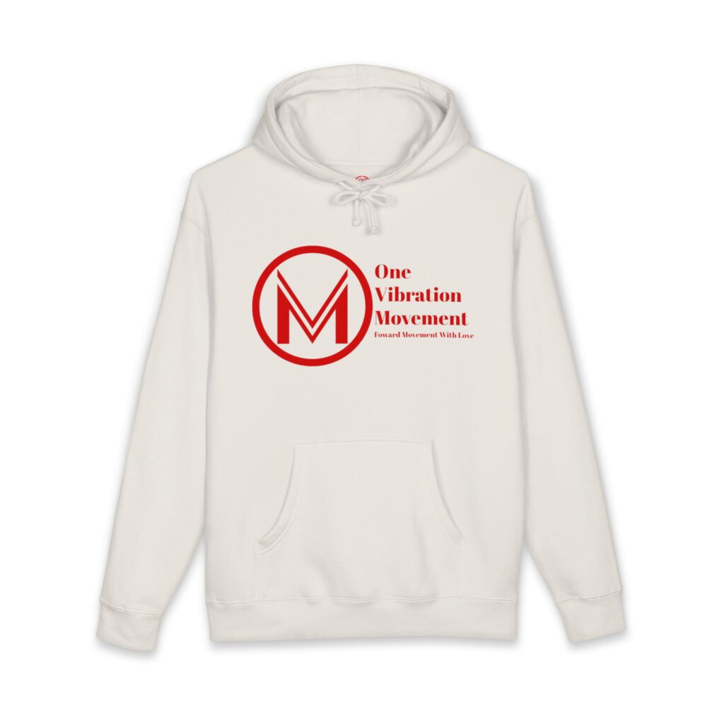 one vibration movement hoodie — minimalist red logo pullover