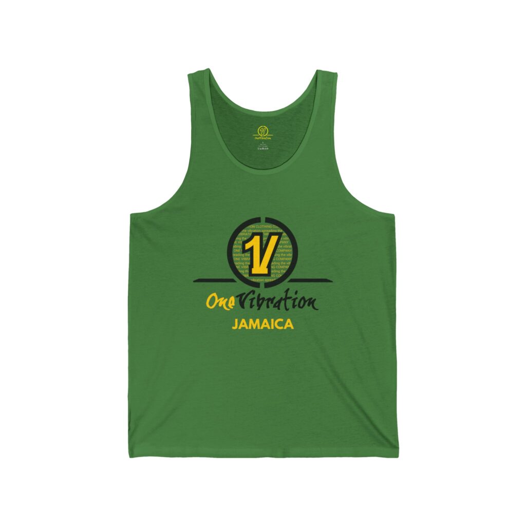 jamaica one vibration tank top — reggae logo green jersey tank