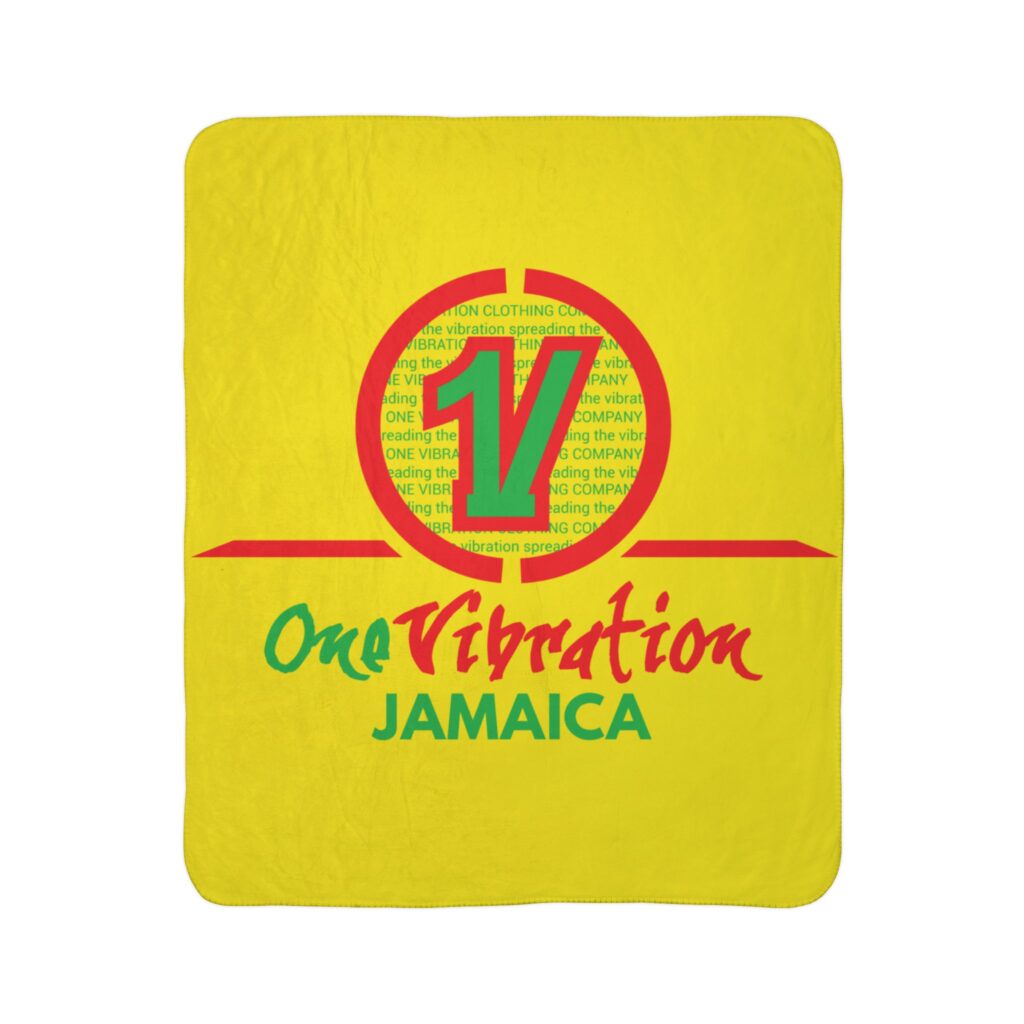 one vibration jamaica fleece sherpa blanket — reggae rasta yellow cozy throw
