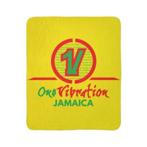 one vibration jamaica fleece sherpa blanket — reggae rasta yellow cozy throw