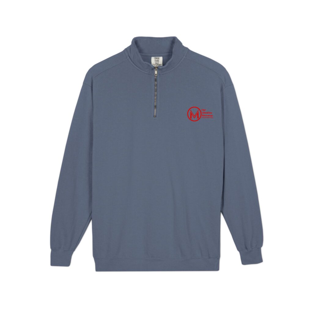 quarter zip sweatshirt with red retro logo — cozy vintage crewneck