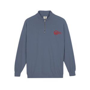 quarter zip sweatshirt with red retro logo — cozy vintage crewneck