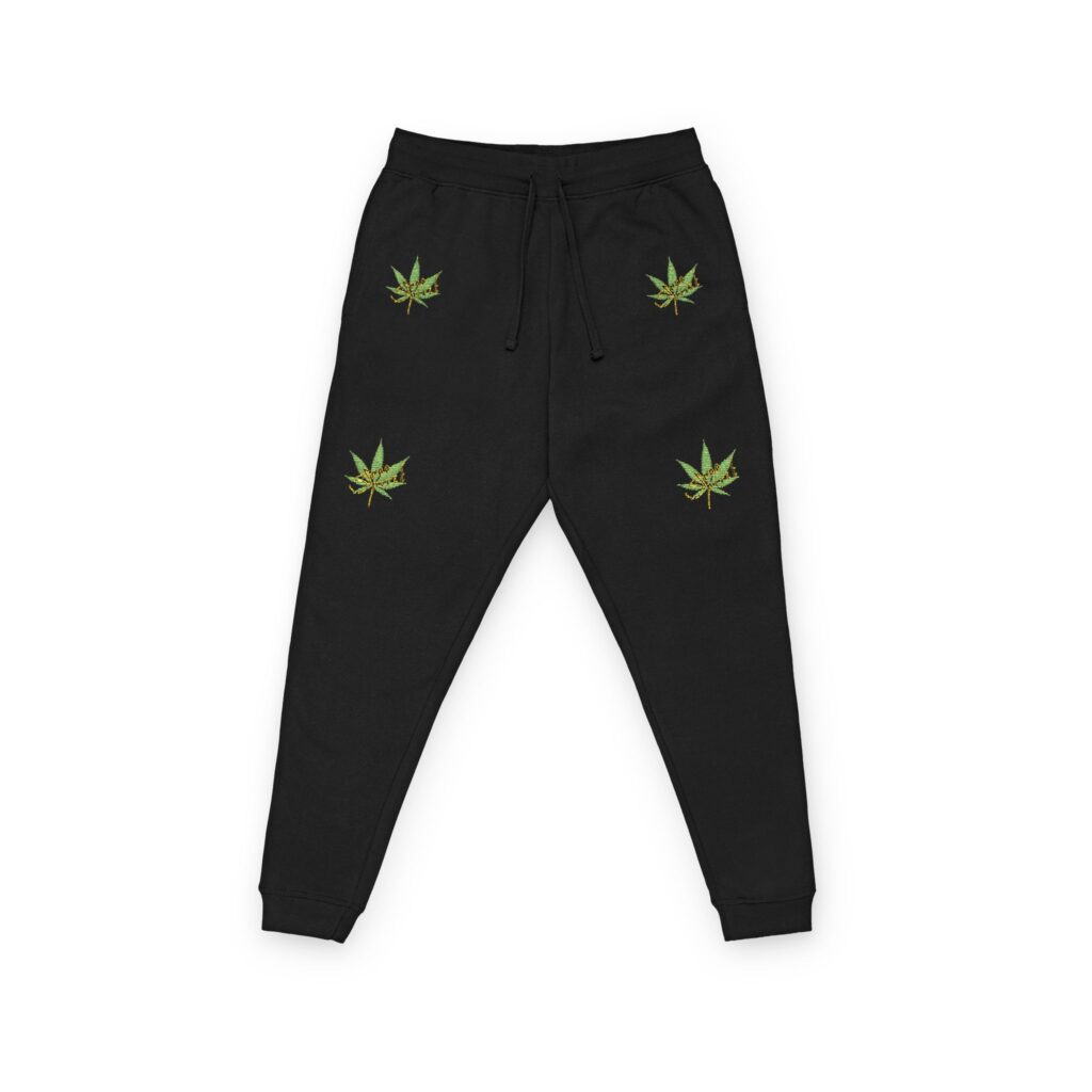 embroidered cannabis leaf joggers – relaxed fleece sweatpants