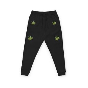 Home embroidered cannabis leaf joggers – relaxed fleece sweatpants