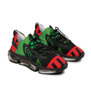 men's athletic sneakers — bold red & green mesh running shoes